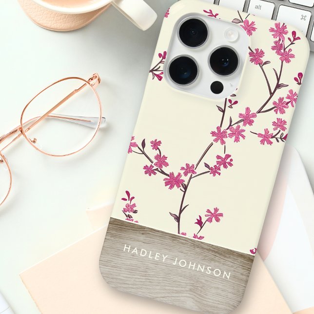 Cute Personalised Shabby Chic Floral Wood Monogram Case-Mate iPhone Case (Creator Uploaded)