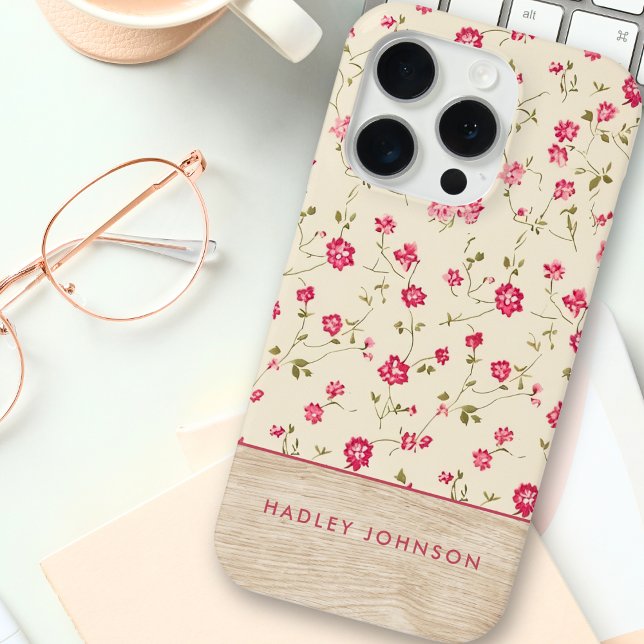 Cute Personalised Shabby Chic Floral Wood Monogram Case-Mate iPhone Case (Creator Uploaded)