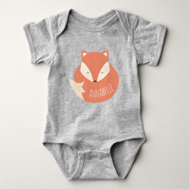 Cute Personalised Sleeping Fox Baby Bodysuit (Front)