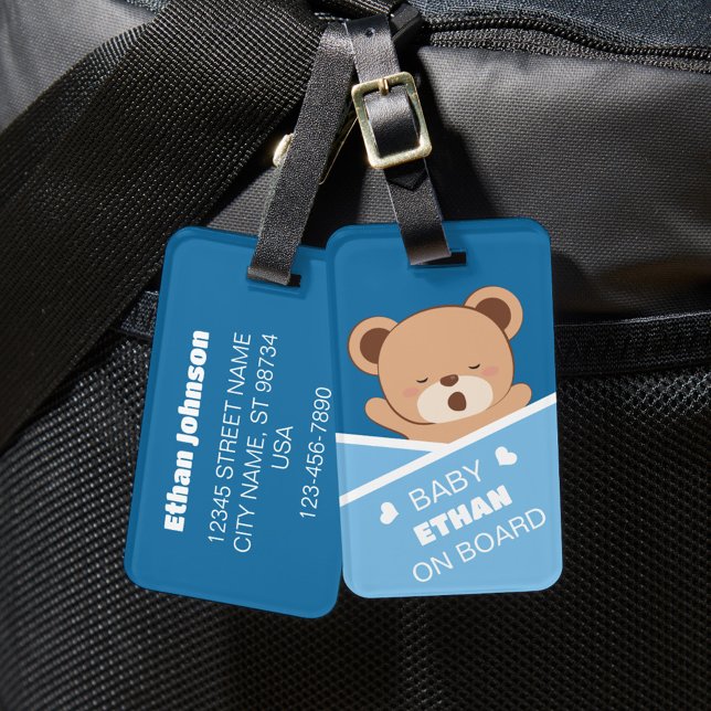 Cute Personalised Sleepy Baby Bear Luggage Tag (Creator Uploaded)