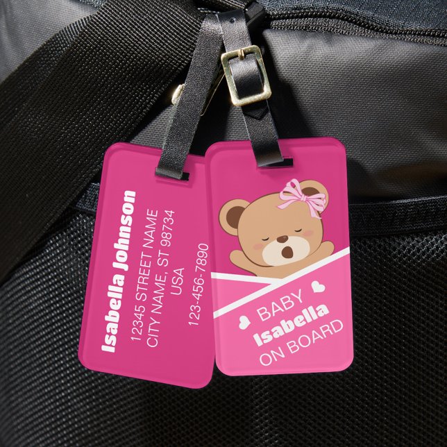 Cute Personalised Sleepy Baby Bear Luggage Tag (Creator Uploaded)