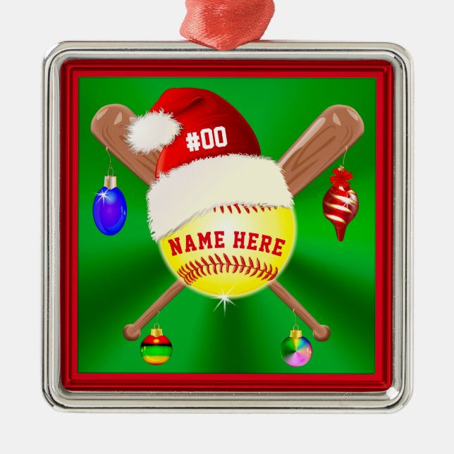 Cute Personalised Softball Christmas Ornaments (Front)