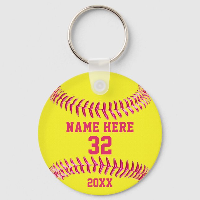 Cute Personalised Softball Keychains 3 Text Boxes (Front)