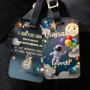 Cute Personalised Space Travel for Boy Luggage Tag