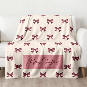Cute Personalised Striped Bow Pattern Christmas Fleece Blanket