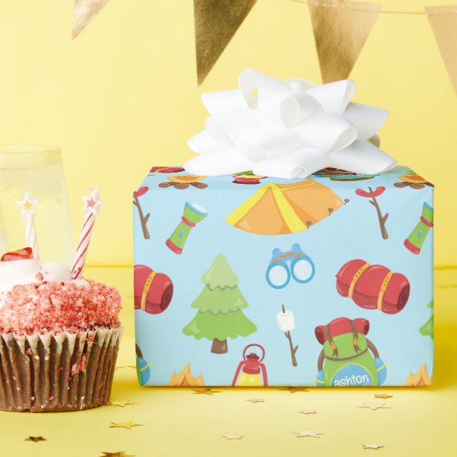 Cute Personalised Summer Camp Pattern Wrapping Paper (Birthday Party)