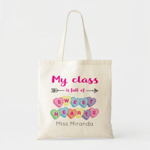 Cute Personalised Teacher Appreciation Valentines Tote Bag