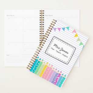 Cute Personalised Teacher Planner Colourful Past