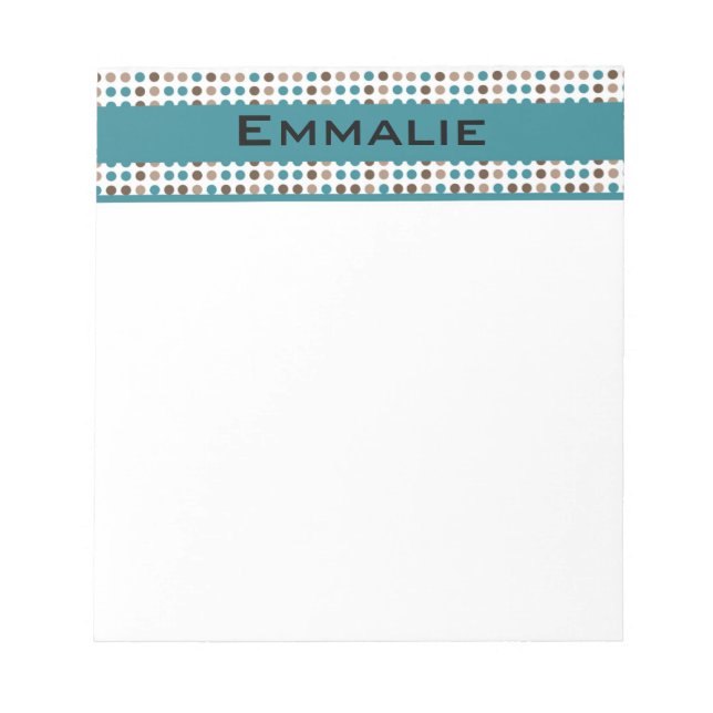 Cute Personalised Teal and Brown Polka Dot Notepad (Front)