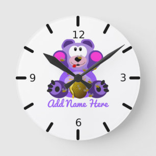 Cute Personalised Teddy Bear Round Clock