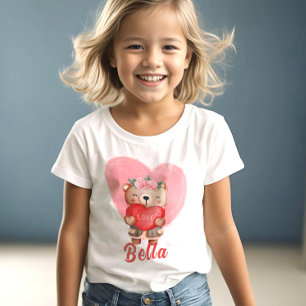 Cute Personalised Teddy Hearts Kids Valentines Day T-Shirt