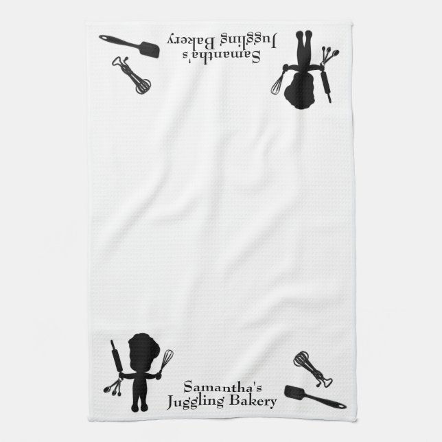 Cute Personalised The Juggling Baker Tea Towel (Vertical)
