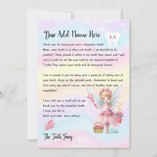Cute Personalised Tooth Fairy Letter For Kids Invitation