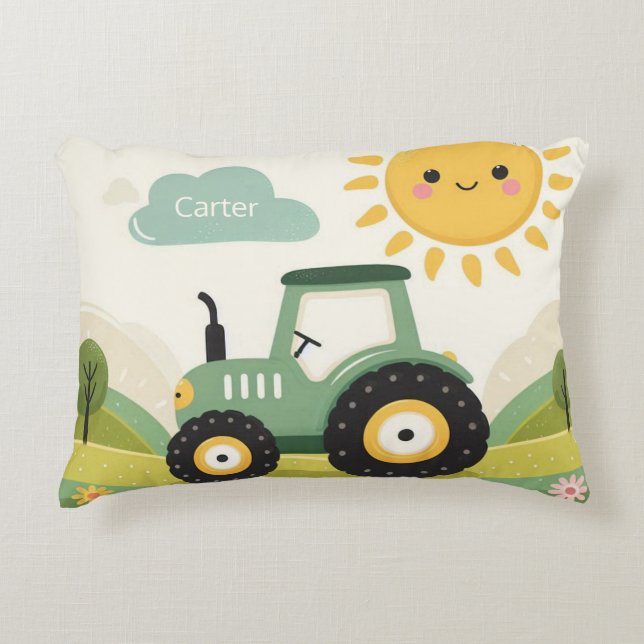 Cute, personalised tractor/farm decorative cushion (Front)