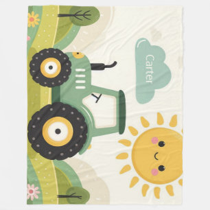 Cute, personalised tractor/farm fleece blanket
