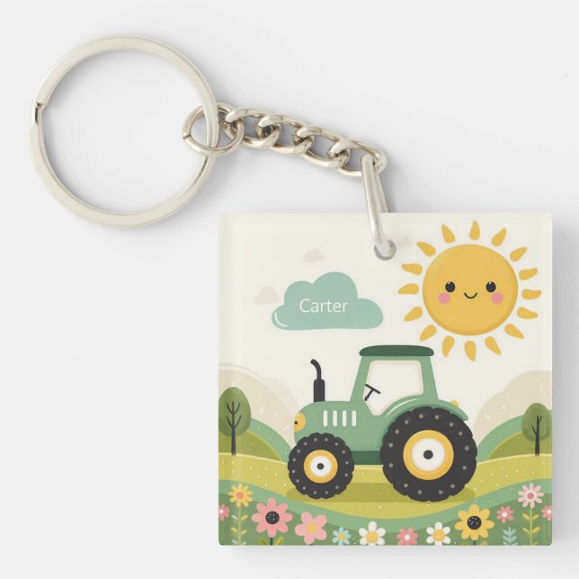 Cute, personalised tractor/farm key ring (Front)
