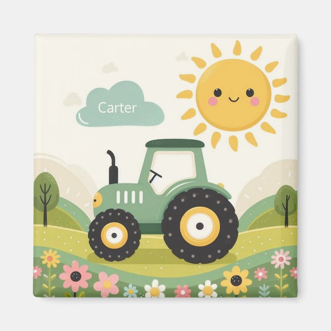 Cute, personalised tractor/farm magnet (Front)