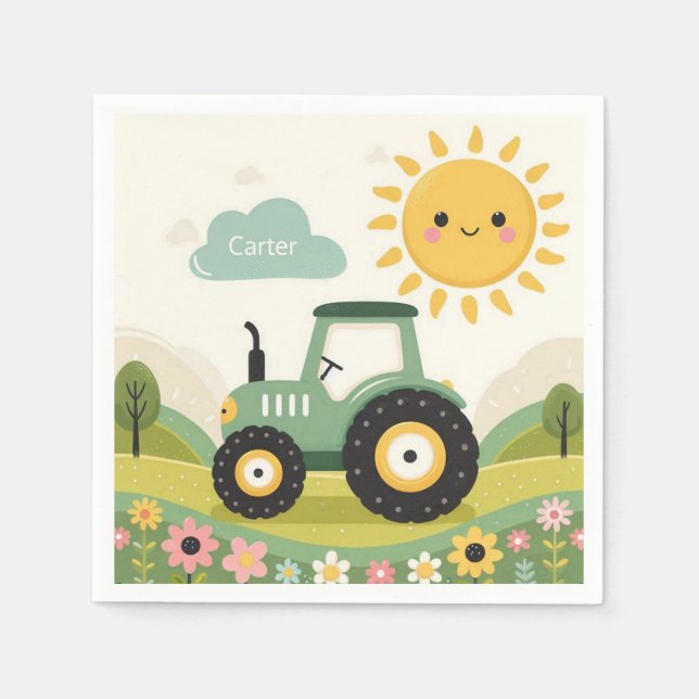 Cute, personalised tractor/farm napkin (Front)