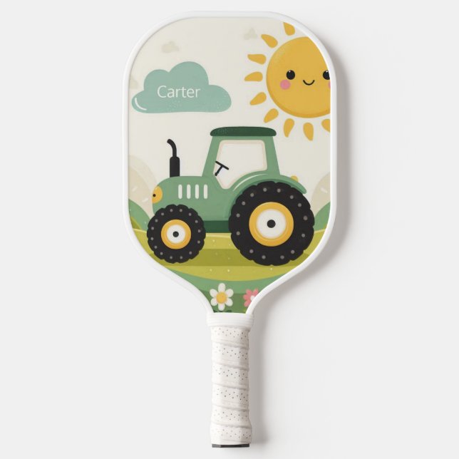 Cute, personalised tractor/farm pickleball paddle (Front)