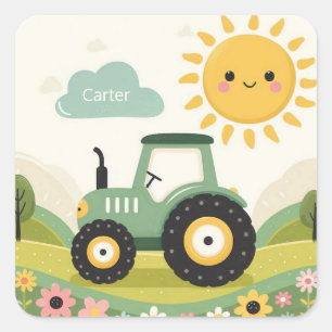 Cute, personalised tractor/farm square sticker
