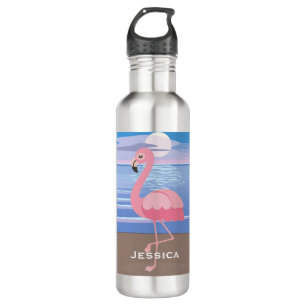 Cute Personalised Tropical Island Flamingo 710 Ml Water Bottle