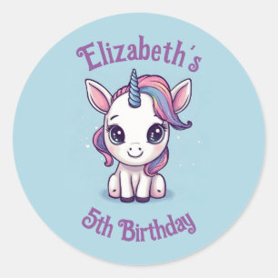 Cute Personalised Unicorn Party Favour, Invitation Classic Round Sticker