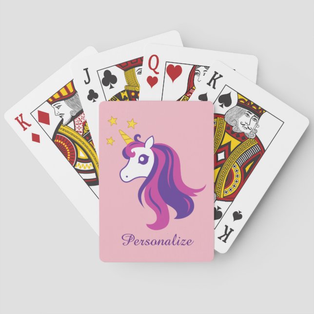 Cute personalised unicorn playing cards for girl (Back)