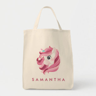 Cute personalised unicorn rainbow pink tote bag