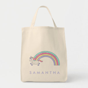 Cute personalised unicorn rainbow purple tote bag