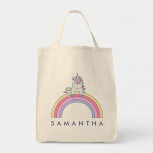 Cute personalised unicorn rainbow tote bag