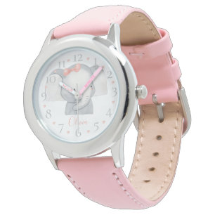 Cute Personalised Watercolor Baby Elephant Name Watch