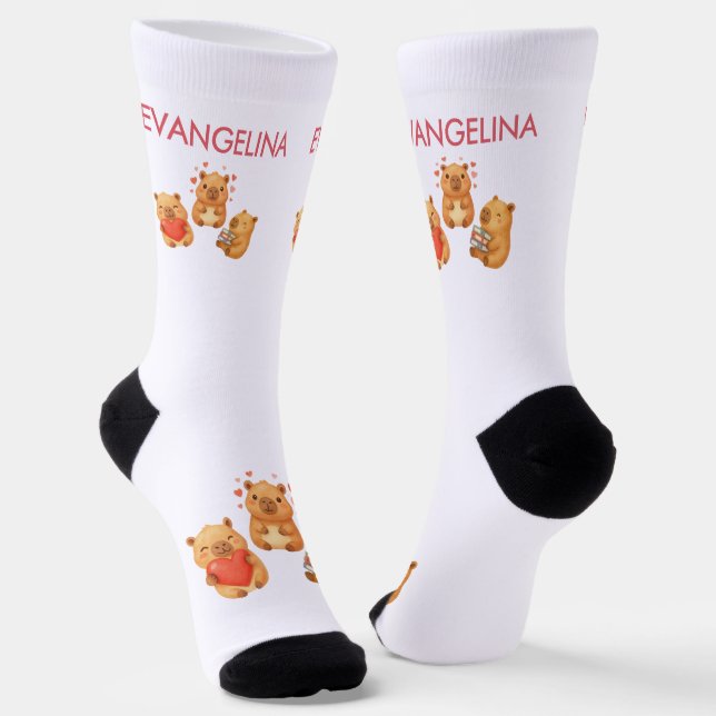 Cute Personalised Watercolor Capybara Socks (Angled)