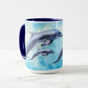 Cute Personalised Watercolor Dolphins Mug