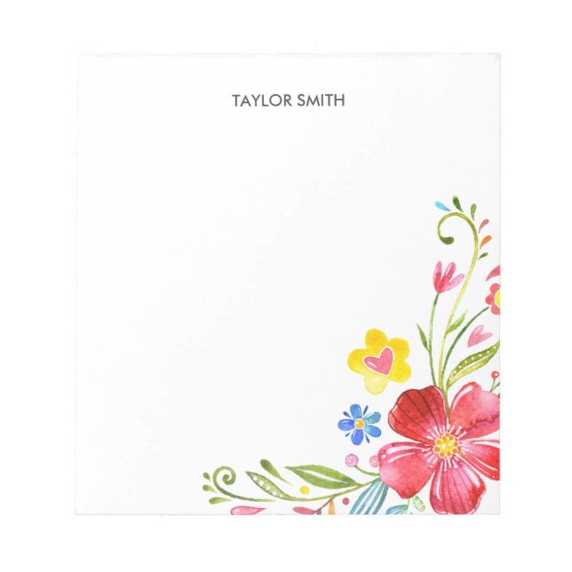Cute Personalised Watercolor Floral Colourful Notepad (Front)