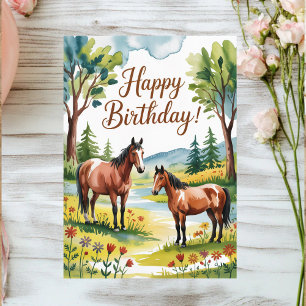 Cute Personalised Watercolor Horse Birthday Postcard