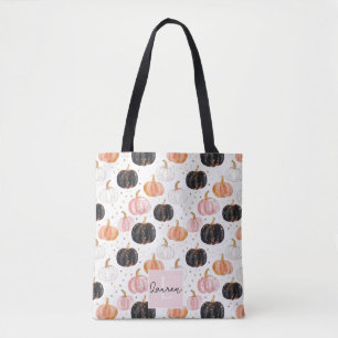 Cute Personalised Watercolor Pumpkin Fall Tote Bag