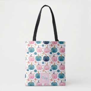 Cute Personalised Watercolor Pumpkin Fall Tote Bag
