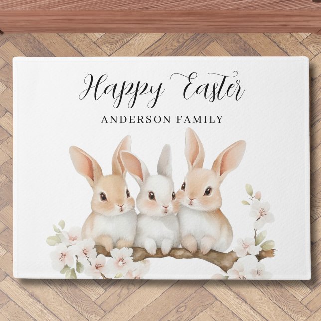 Cute Personalised Watercolor Rabbit Easter  Doormat (Creator Uploaded)