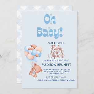 Cute Personalised Watercolor Teddy Bear Boy Shower Invitation