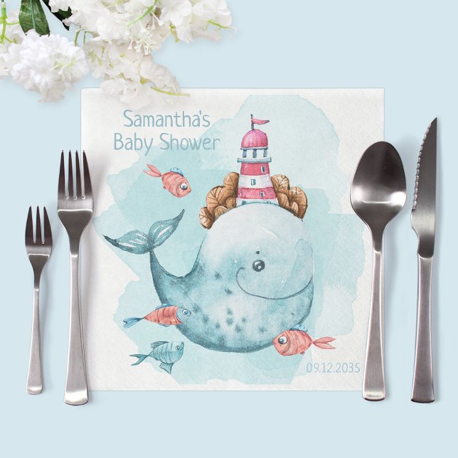 Cute Personalised Whale Baby Shower Napkin (Cute Personalized Whale Baby Shower Napkins
)