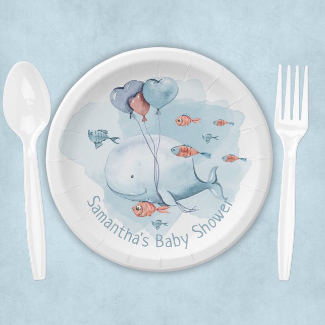 Cute Personalised Whale Baby Shower Paper Plate (Cute Personalized Whale Baby Shower Paper Plates
)