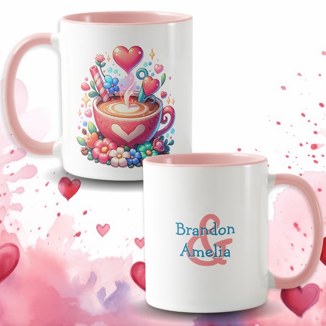 Cute Personalised Whimsical Coffee & Hearts Mug (Creator Uploaded)