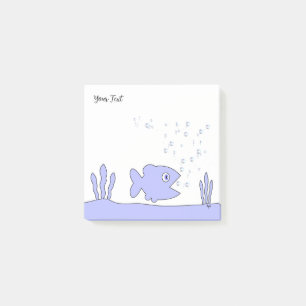 Cute Personalizable Blue Cartoon Fish Square  Post-it Notes
