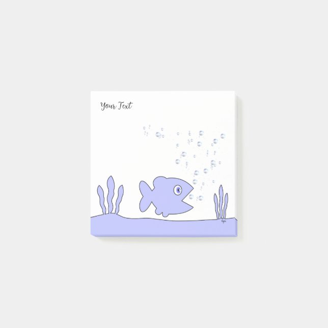 Cute Personalizable Blue Cartoon Fish Square  Post-it Notes (Front)