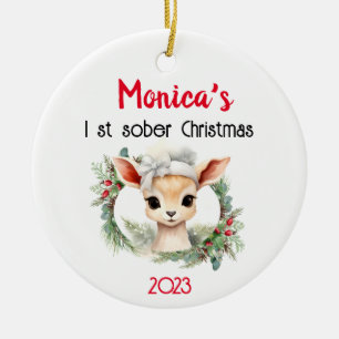 Cute Personalizable Name & Sobriety Date Christmas Ceramic Tree Decoration