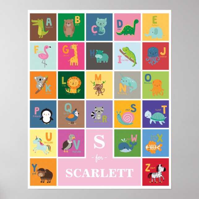 Cute Personalized Animal Alphabet Kids Play Room Poster (Front)