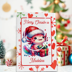Cute Personalized Axolotl Christmas   Medium Gift Bag