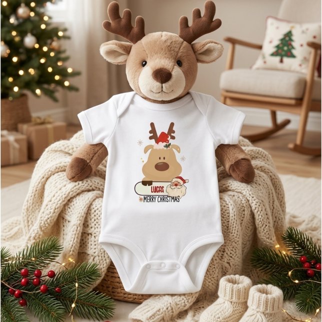 Cute Personalized Baby First Christmas Reindeer Bodysuit (Creator Uploaded)