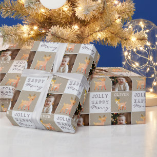 Cute Personalized Baby Photo Reindeer Christmas Wrapping Paper