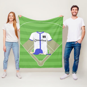 Cute Personalized Baseball Blue Fleece Blanket